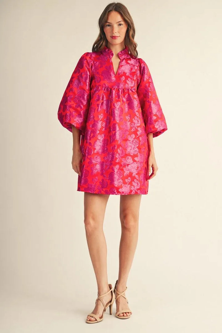 Floral Red & Pink Puff Sleeve Dress (LH)