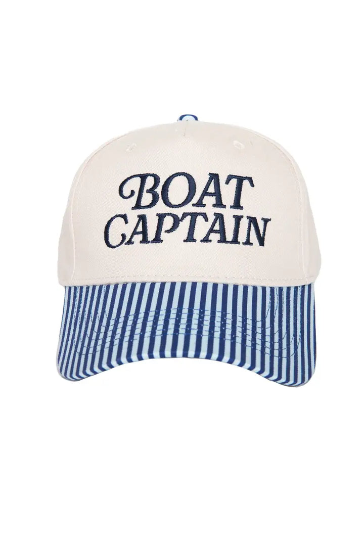 Boat Captain Two-Toned Retro Hat: Light Blue and Navy Stripe