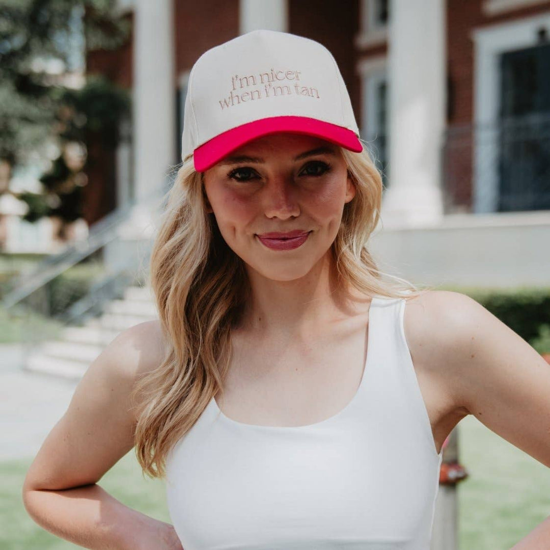 I'm Nicer When I'm Tan Two-Toned Vintage Hats Grad Gift Idea: Pink and Light Pink Stripe