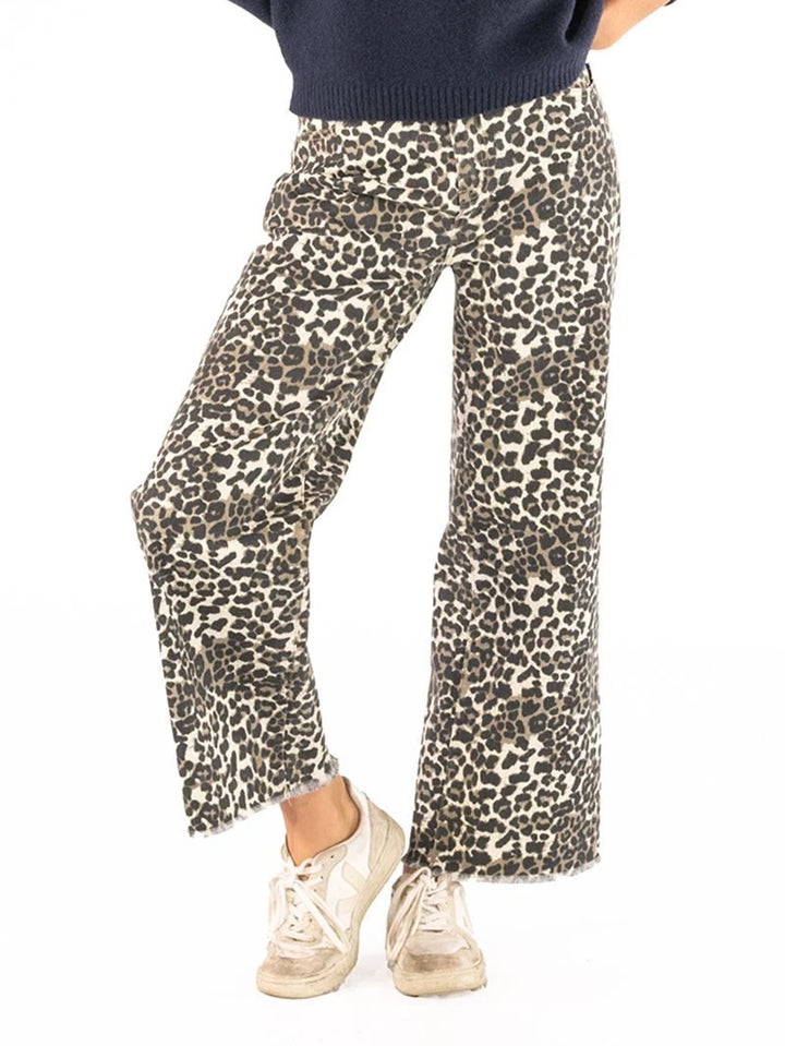 Simply Southern-Printed Denim Pant Straight Leg-Leopard