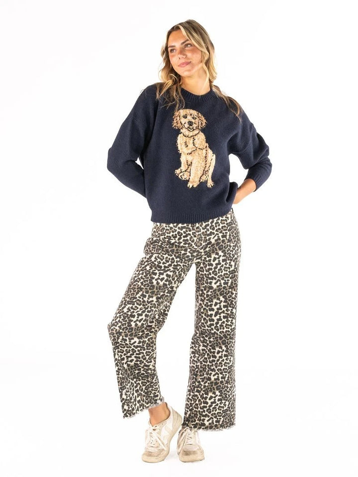 Simply Southern-Printed Denim Pant Straight Leg-Leopard
