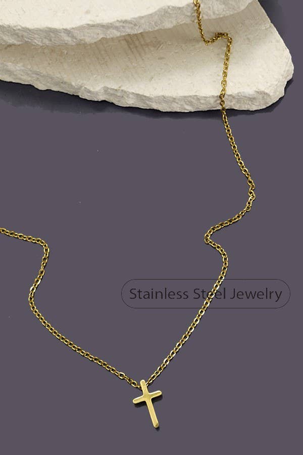 JOSSLYN-18K STAINLESS STEEL TARNISH FREE CROSS NECKLACE | 80N754