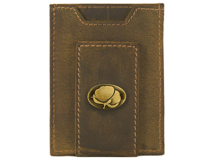 Cotton Boll Vintage Tan Leather Magnetic Front Pocket Wallet