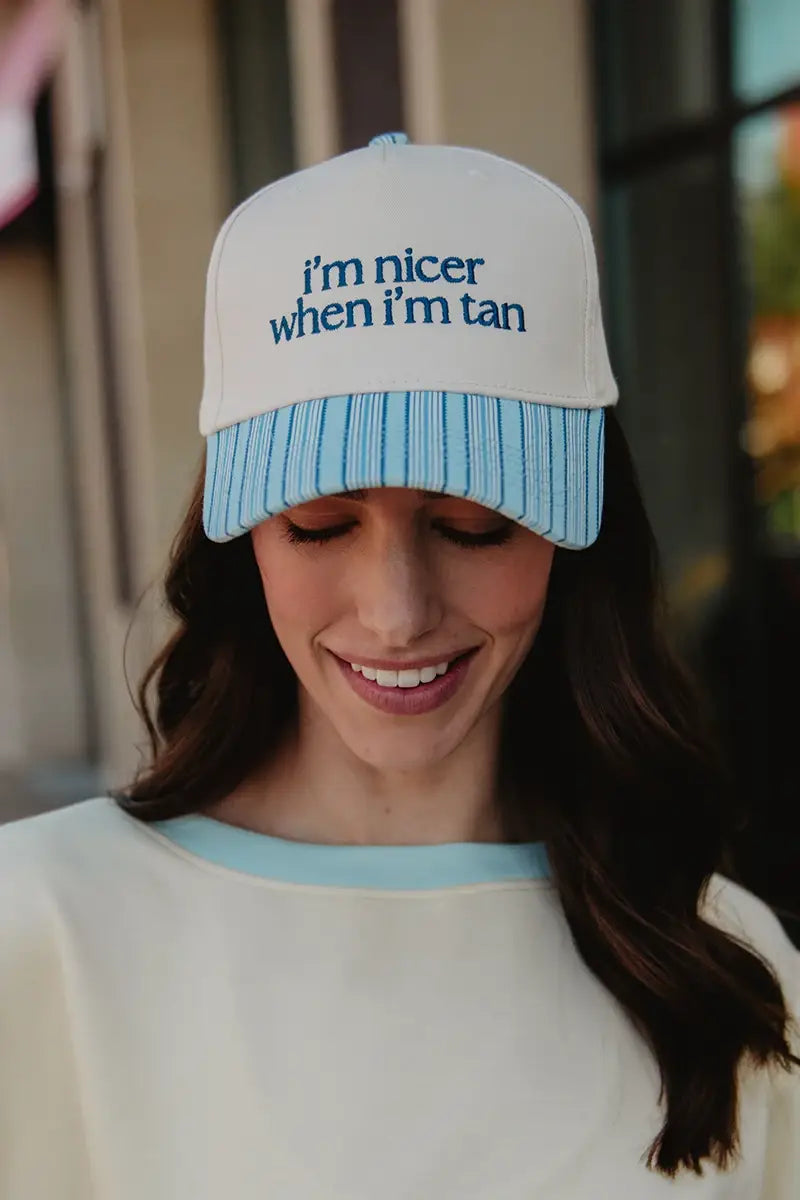 I'm Nicer When I'm Tan Two-Toned Vintage Hats Grad Gift Idea: Pink and Light Pink Stripe