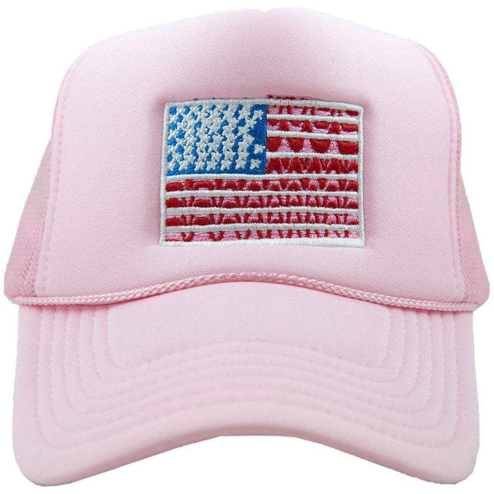 American Flag Cute Foam Trucker Hat: Light Pink