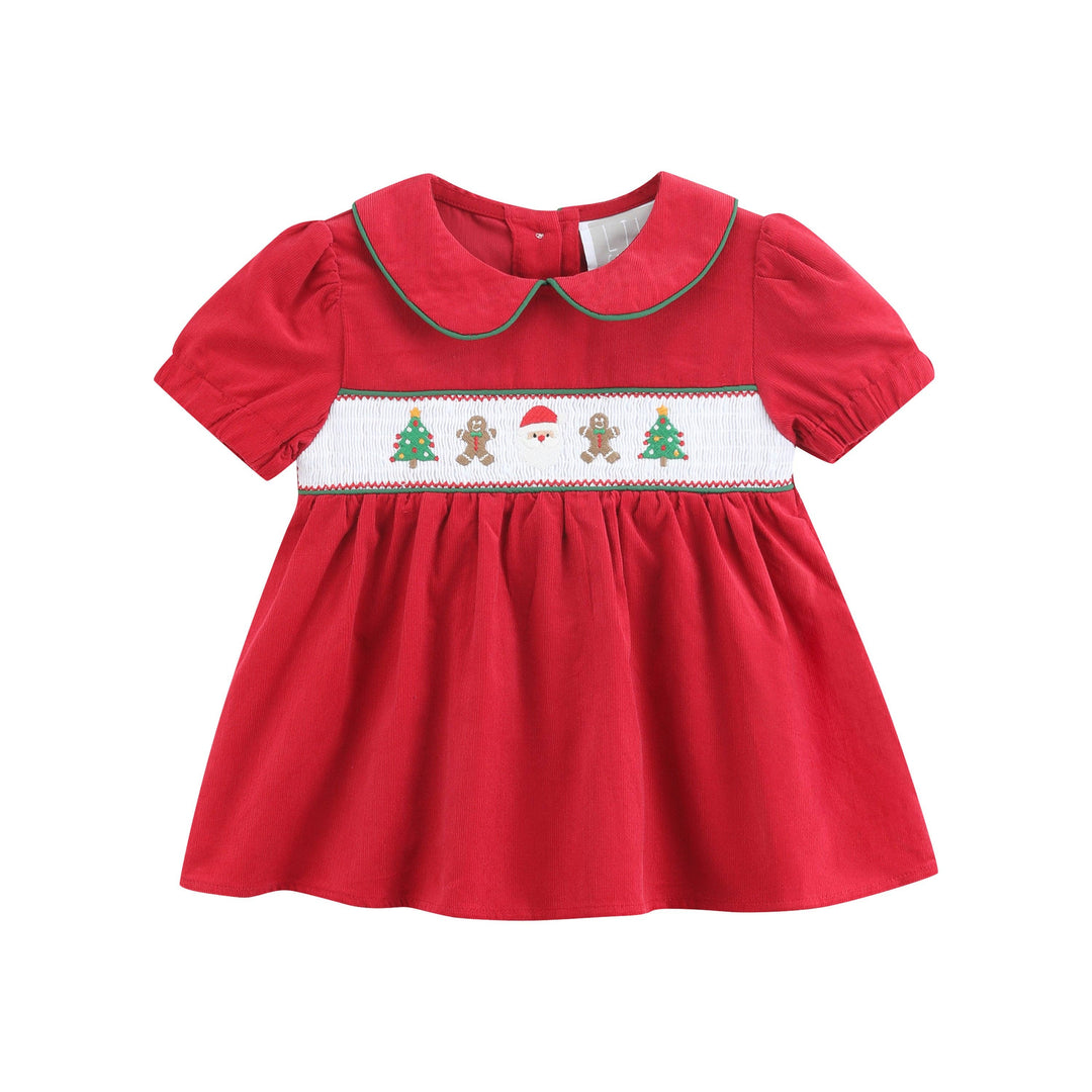 Lil Cactus - Red Corduroy Christmas Smocked Dress and Bloomers