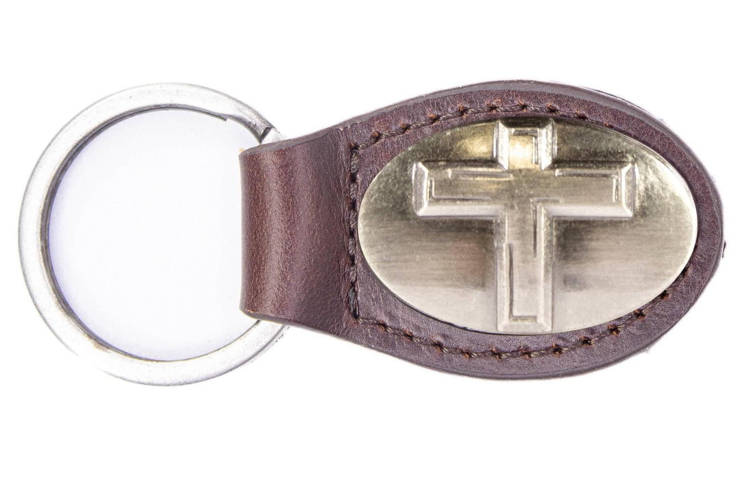 Zep-Pro Christian Cross Oval Leather Keychain