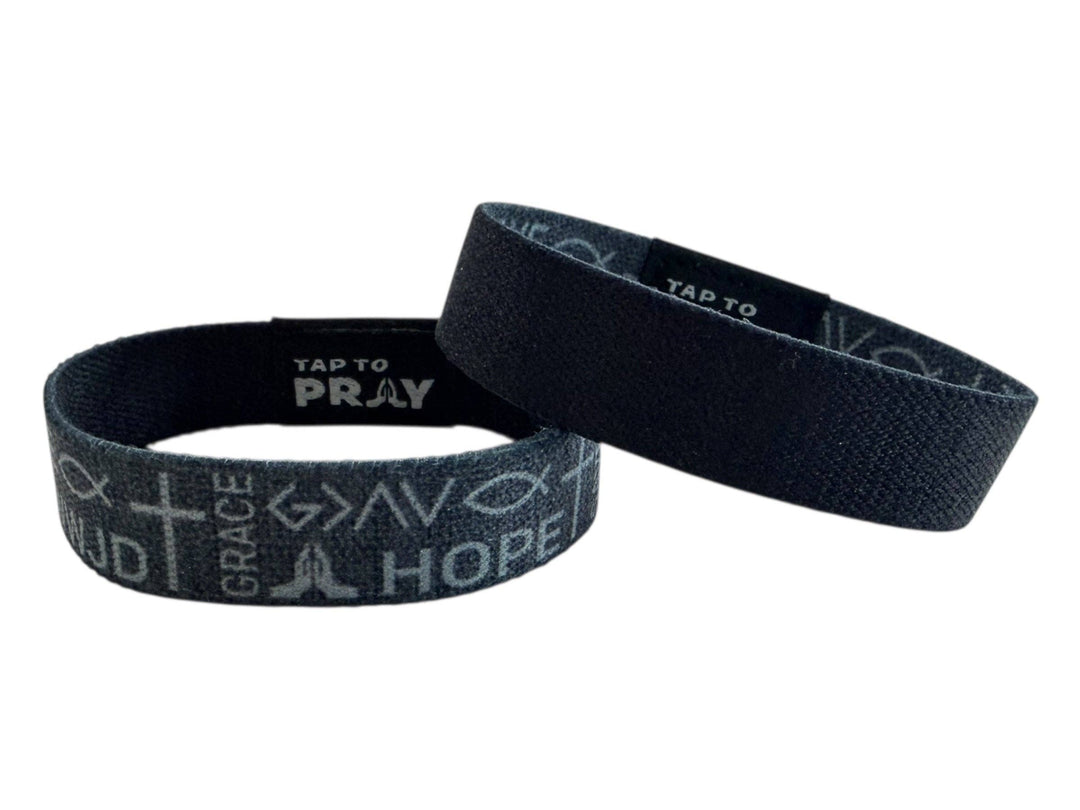 Tap To Pray® Wristband – Symbols of Faith - Grey