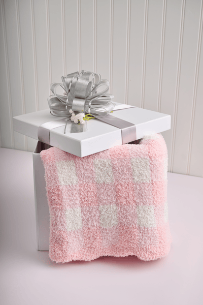 Mud Pie-PINK GINGHAM CHENILLE BLANKET