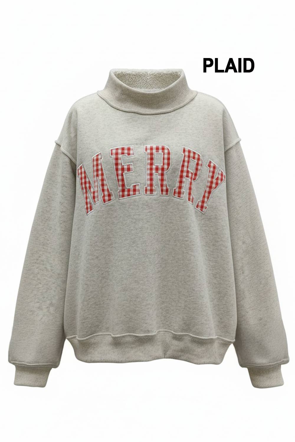 "MERRY" Varsity Mock Neck Sweatshirt: Red Polka  (LH)