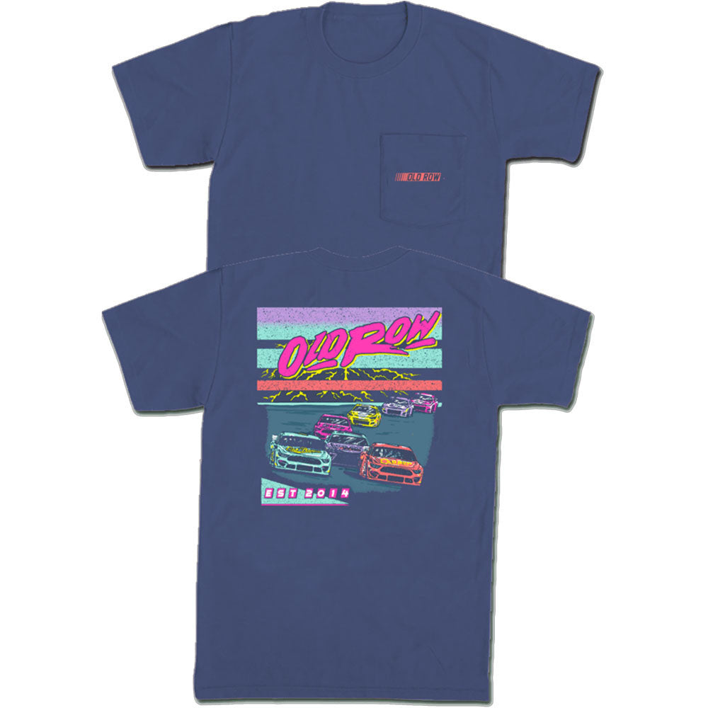 Old Row Men's Neon Racing Packet Tee - China Blue (Bark)