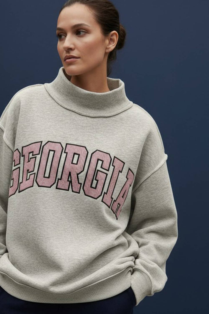 GEORGIA | Embroidered Mock-neck Sweatshirts: RED/WHITE / S/M-L/XL (LH)