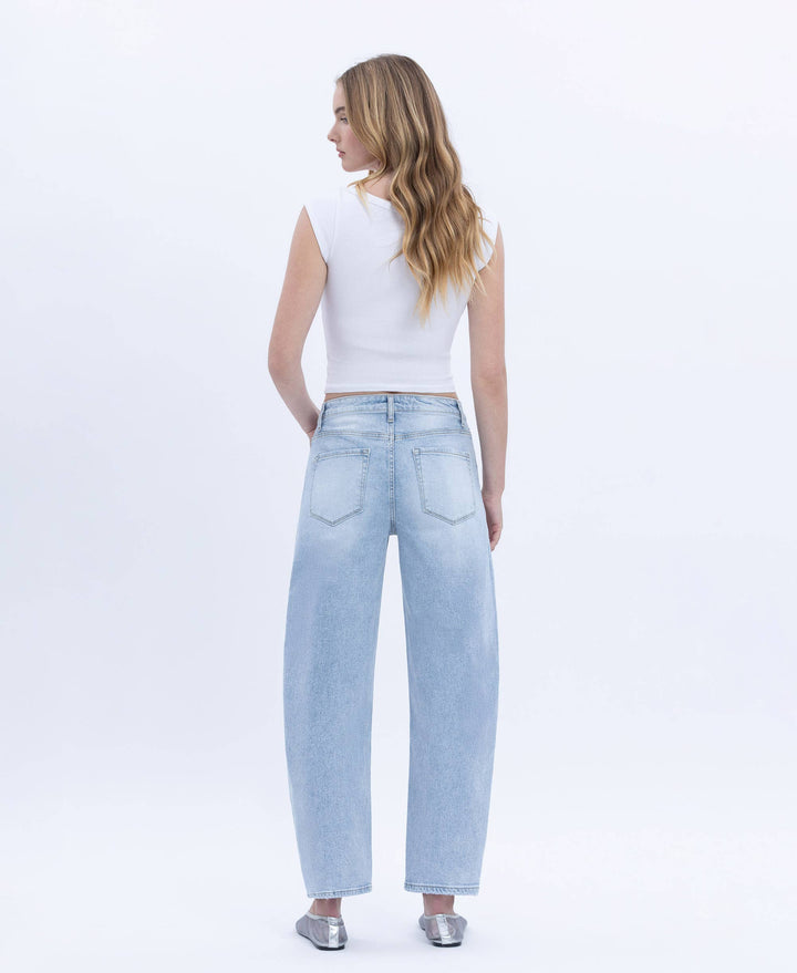 SUPER HIGH RISE LIGHT WASH BARREL LEG JEANS