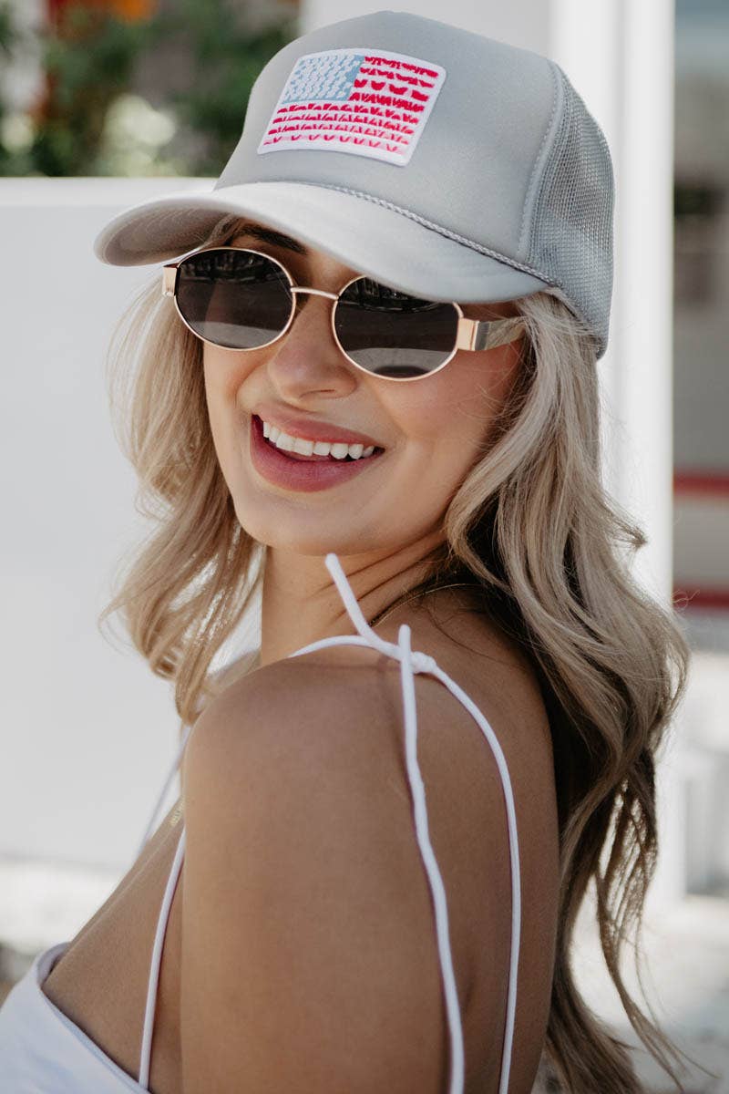 American Flag Cute Foam Trucker Hat: Light Pink