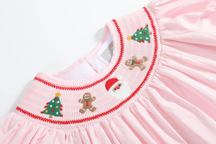 Lil Cactus - Pink Christmas Smocked Bishop Dress
