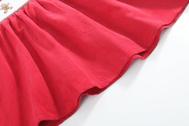 Lil Cactus - Red Corduroy Christmas Smocked Dress and Bloomers