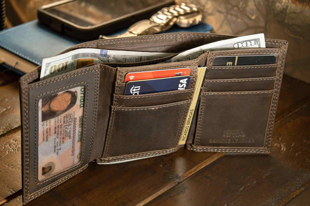 Zep-Pro Christian Cross Leather Trifold Wallet-Crazy Horse