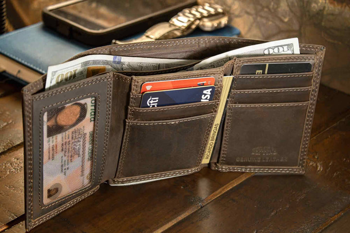 Zep-Pro Christian Cross Leather Trifold Wallet-Crazy Horse