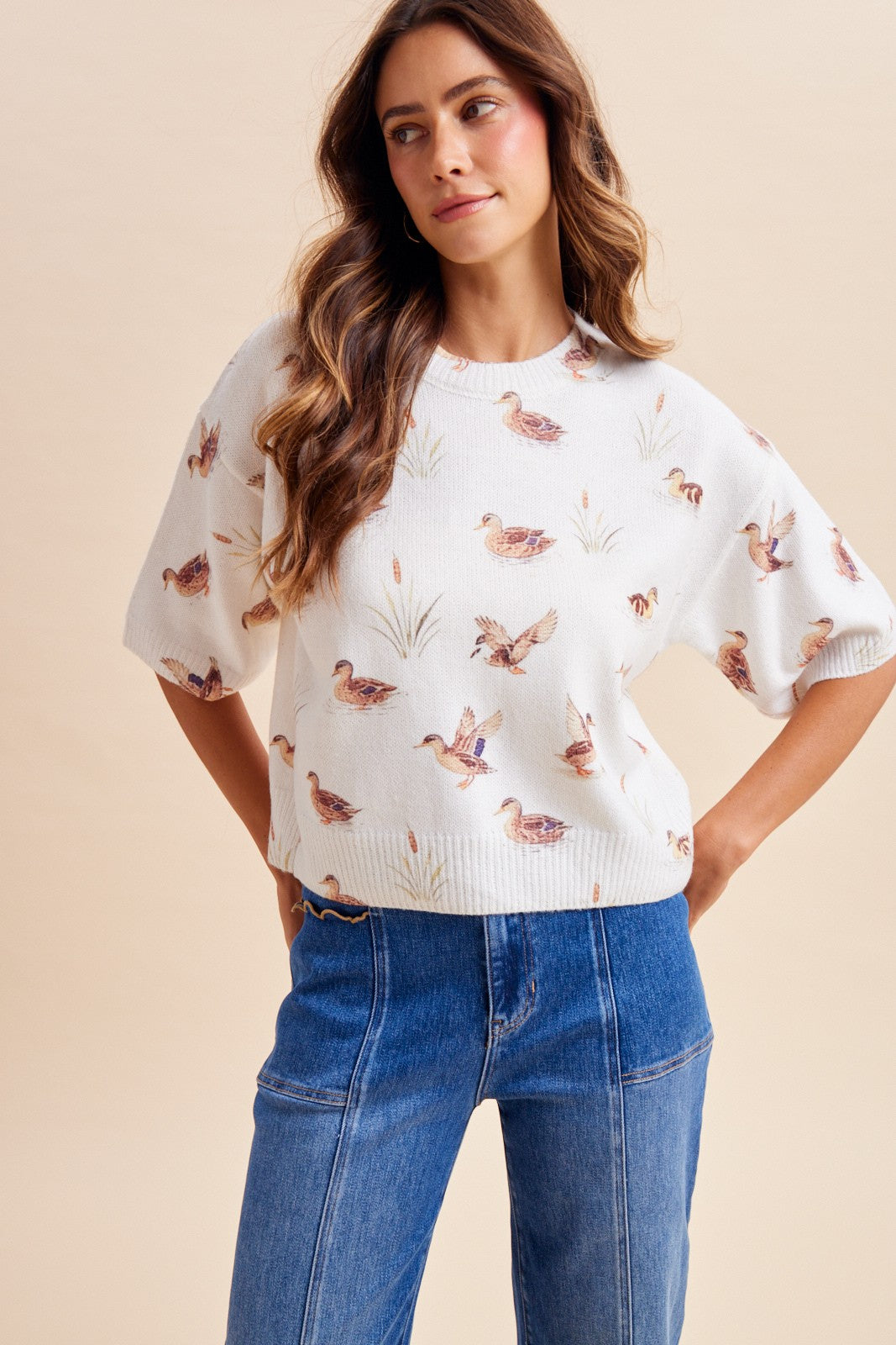 Mallard Print Loose Fit Soft Sweater Top (LH)