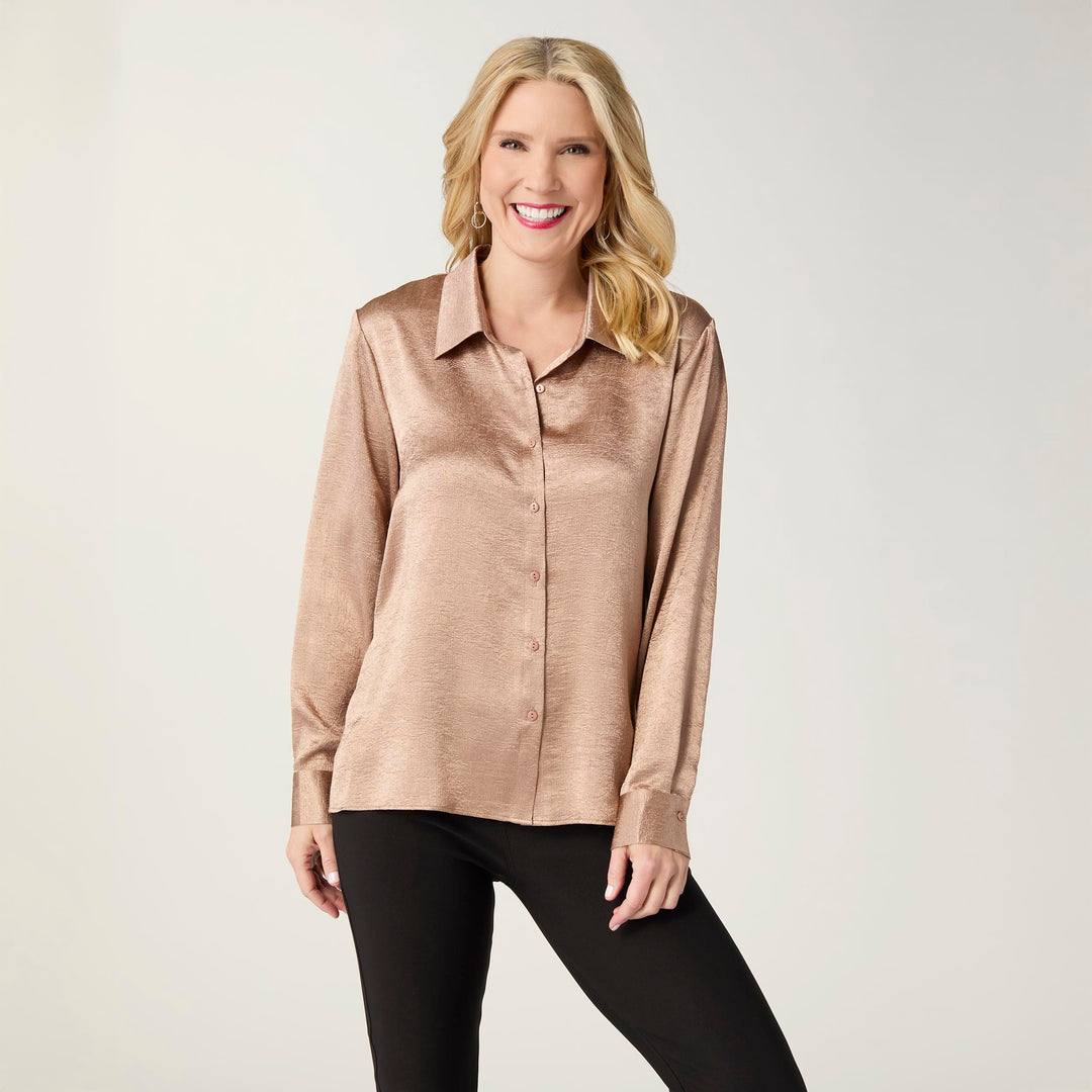 Coco+Carmen-Maryann Metallic Crinkle Button Front