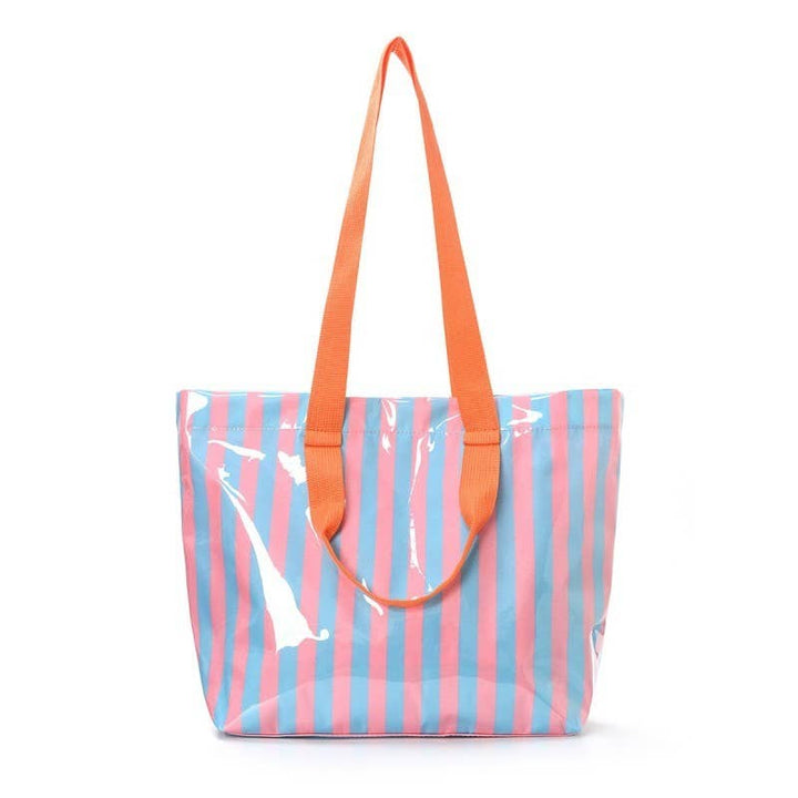 JOSSLYN-Large Striped Vinyl Tote Bags with Shoulder Strap | 40P619