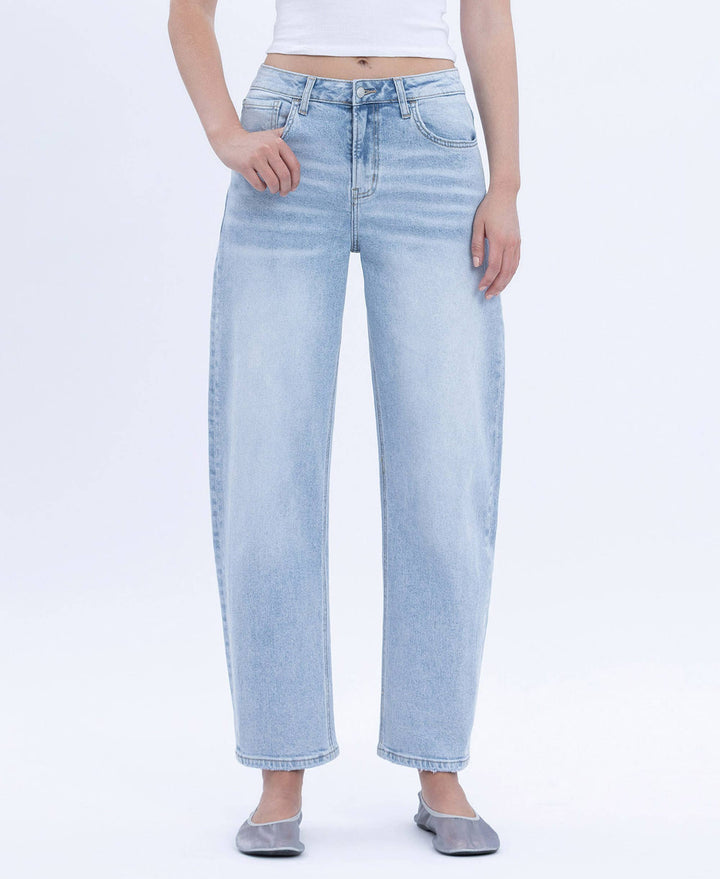 SUPER HIGH RISE LIGHT WASH BARREL LEG JEANS