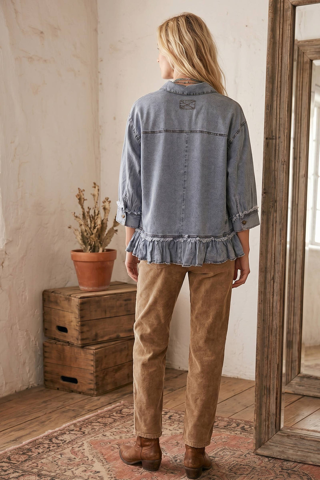 Sewn & Seen-Mineral Washed Tencel Ruffle Hem Shirt