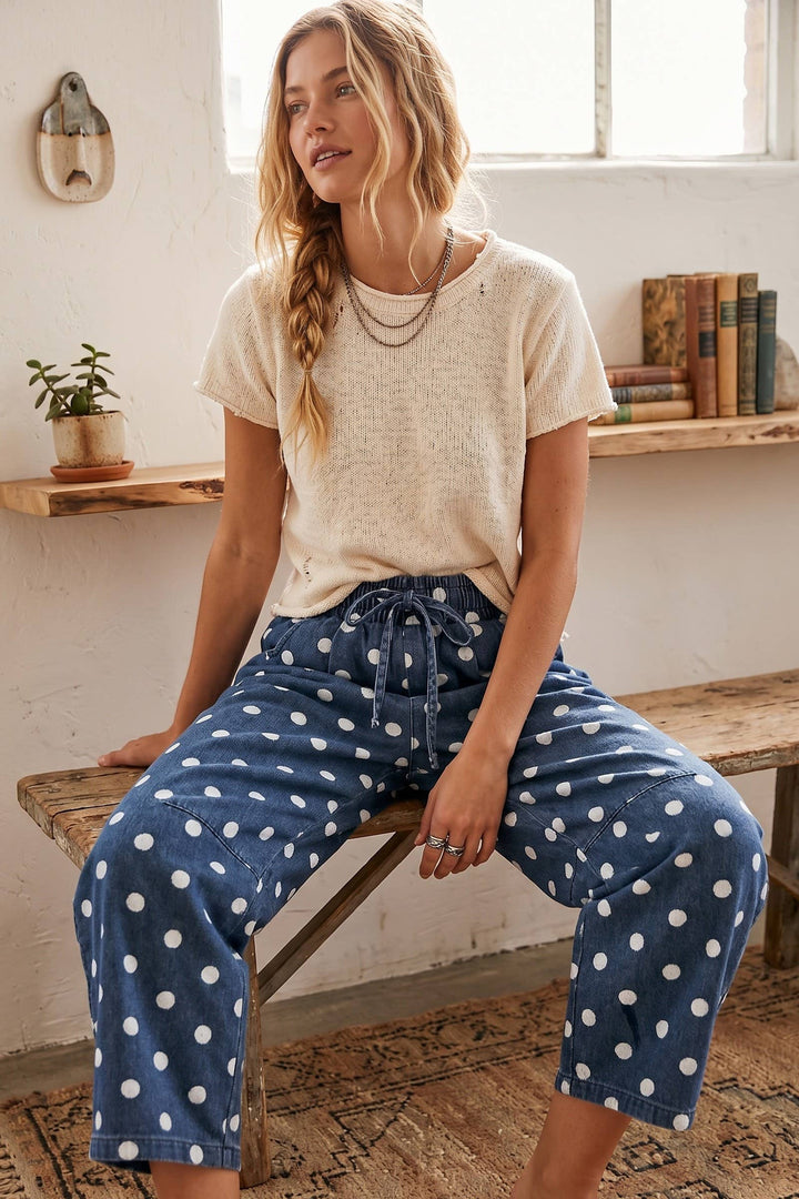 Sewn & Seen-Oversized Polka Dot Denim Barrel Pants