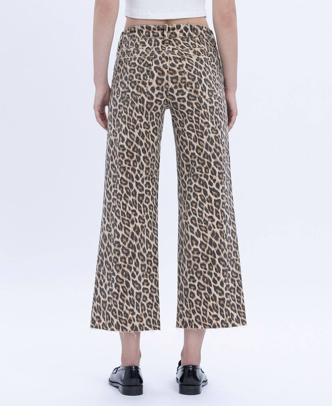 HIGH RISE ANIMAL PRINT CROP WIDE LEG JEANS