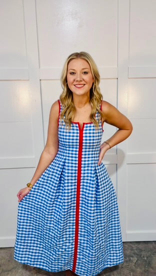 All American Gingham Red White & Blue Midi Dress