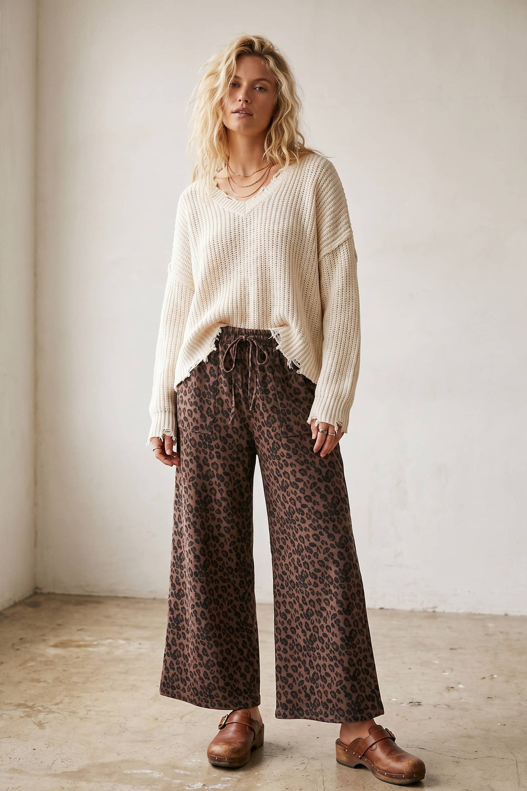 Sewn & Seen-Leopard Print French Terry Wide Leg Pants