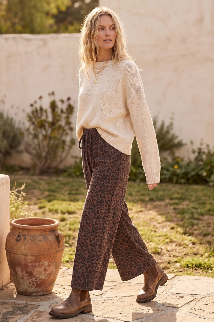 Sewn & Seen-Leopard Print French Terry Wide Leg Pants