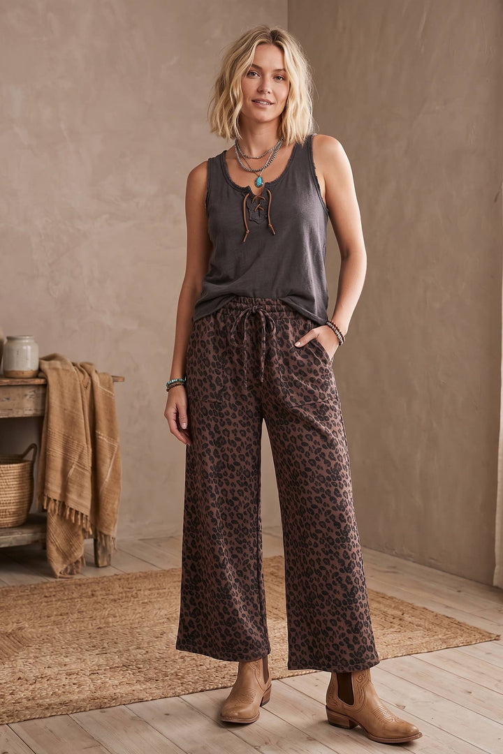 Sewn & Seen-Leopard Print French Terry Wide Leg Pants