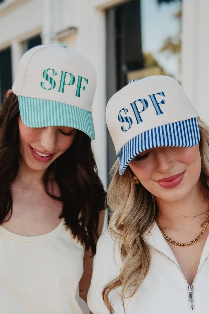 SPF Vintage Wholesale Trucker Hats for Women: Aqua and Green Striped