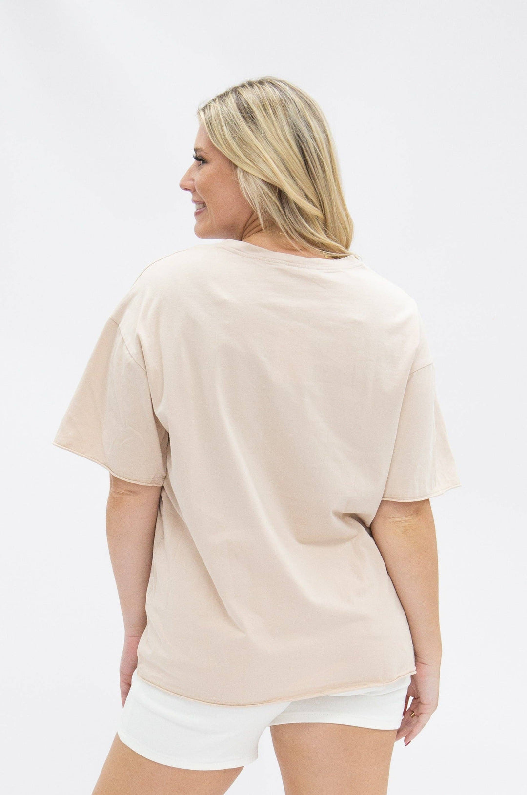 Grace+Emma-Life is Peachy on Beige Tee Shirt