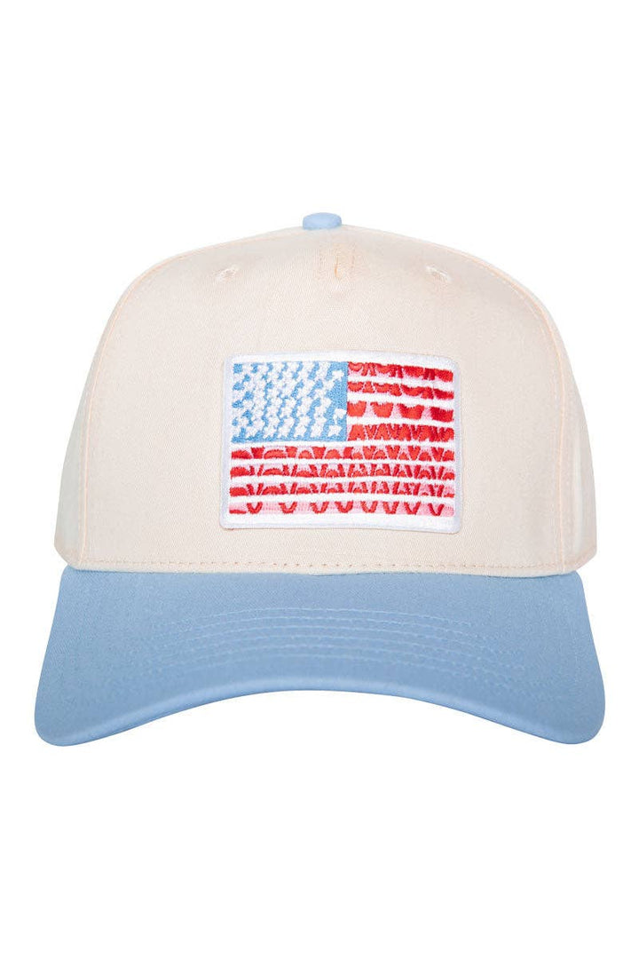 American Flag Two-Toned Fitted Hat : Light Blue and Tan