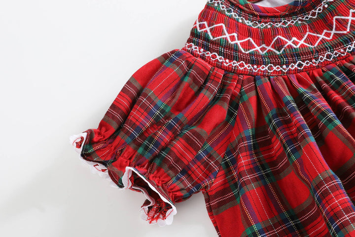 Lil Cactus - Red Christmas Plaid Smocked Bishop Dress