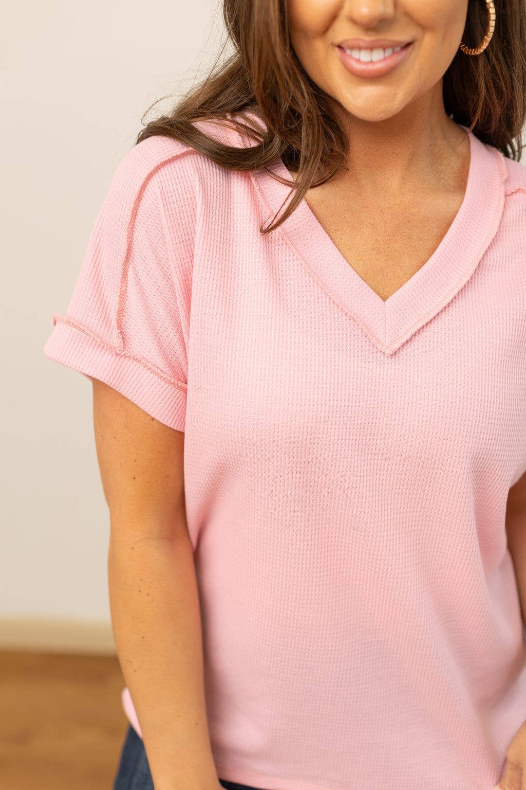 Grace+Emma-Lucy Light Pink Waffle Knit Top