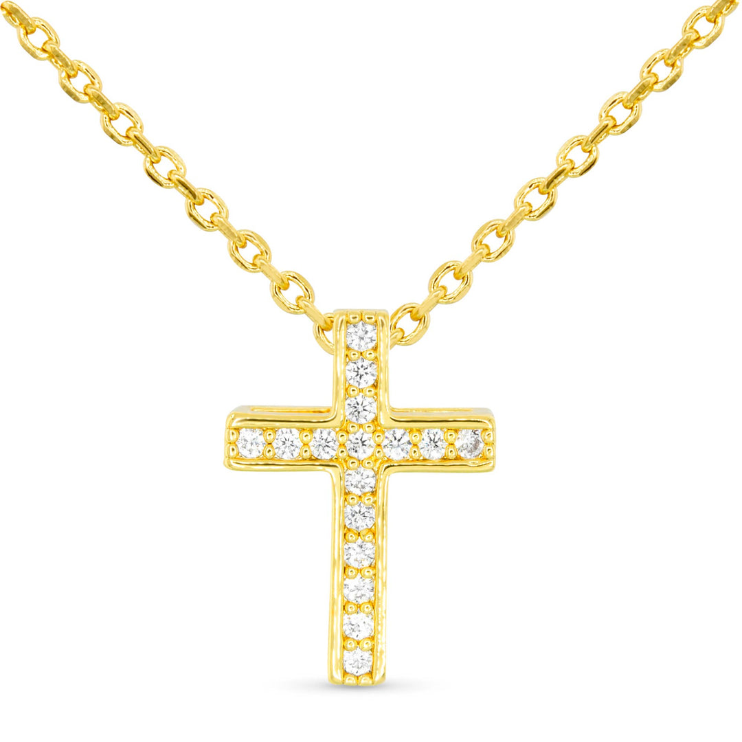 Amanda Blu-CZ Channel Set Cross Necklace: 18K Gold Dipped