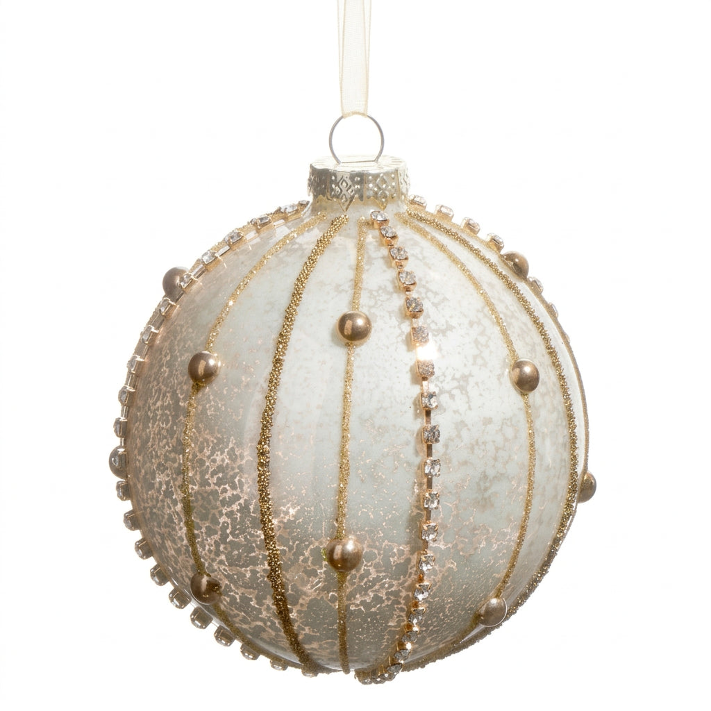 RAZ Imports 4" Beaded Gold Ornament Round (LH)