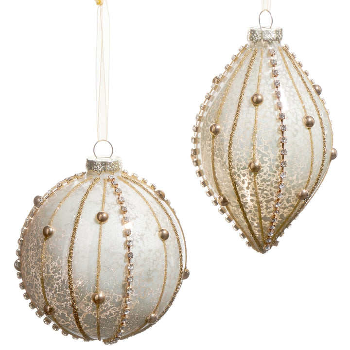 RAZ Imports 4" Beaded Gold Ornament Bulb Shape (LH)