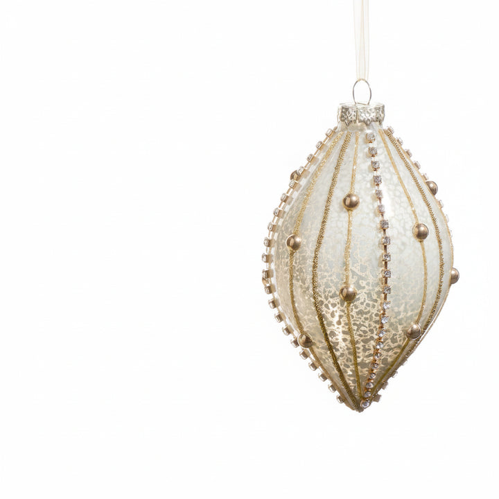 RAZ Imports 4" Beaded Gold Ornament Bulb Shape (LH)