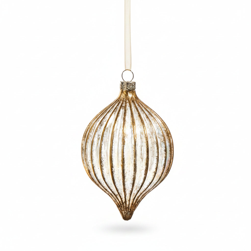 RAZ Imports 4" Gold Ribbed Ornament Bulb Shape (LH)