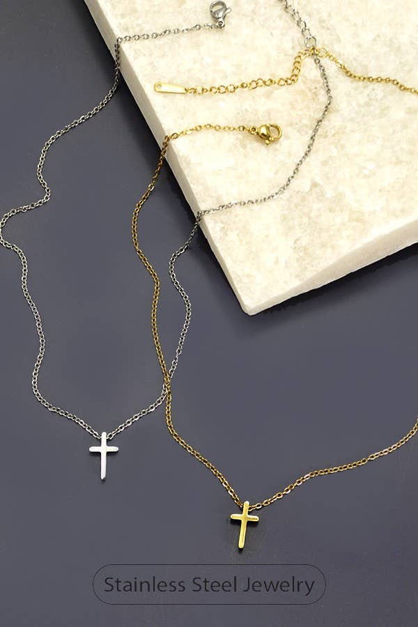 JOSSLYN-18K STAINLESS STEEL TARNISH FREE CROSS NECKLACE | 80N754
