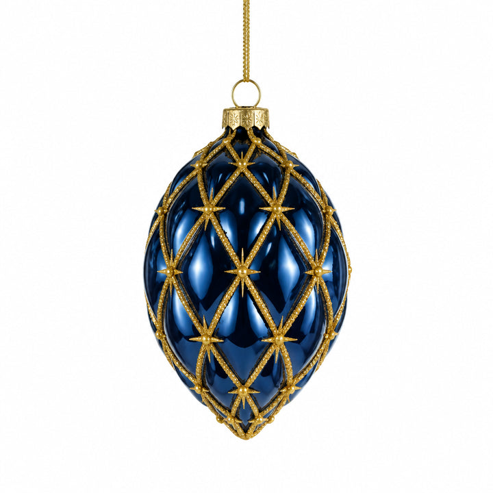 Raz Imports  4" Blue and Gold Harlequin Glass Christmas Ornament