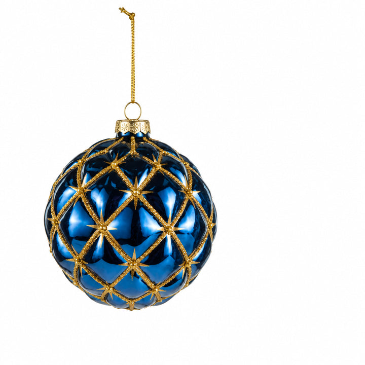 Raz Import 4" Blue and Gold Harlequin Glass Christmas Ornament (LH)