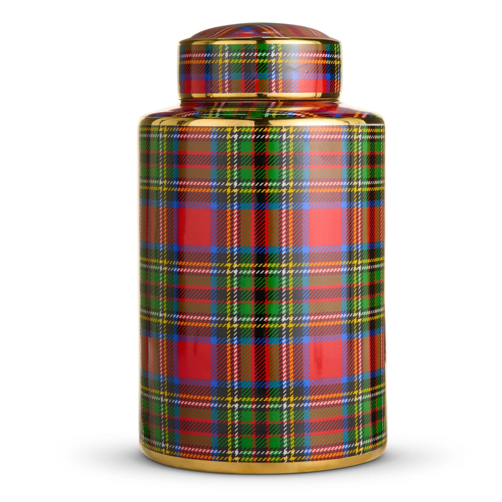 RAZ Imports 12" Tartan Plaid Decorative Jar (LH)