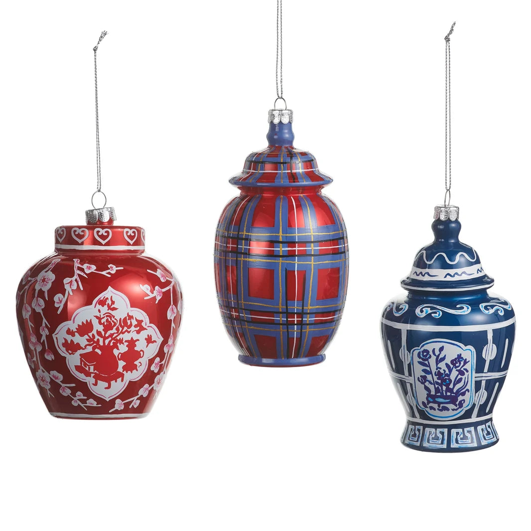 RAZ Imports 5" Red Plaid Chinoiserie Ornament (LH)