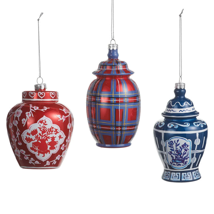 RAZ Imports 5" Red Plaid Chinoiserie Ornament (LH)