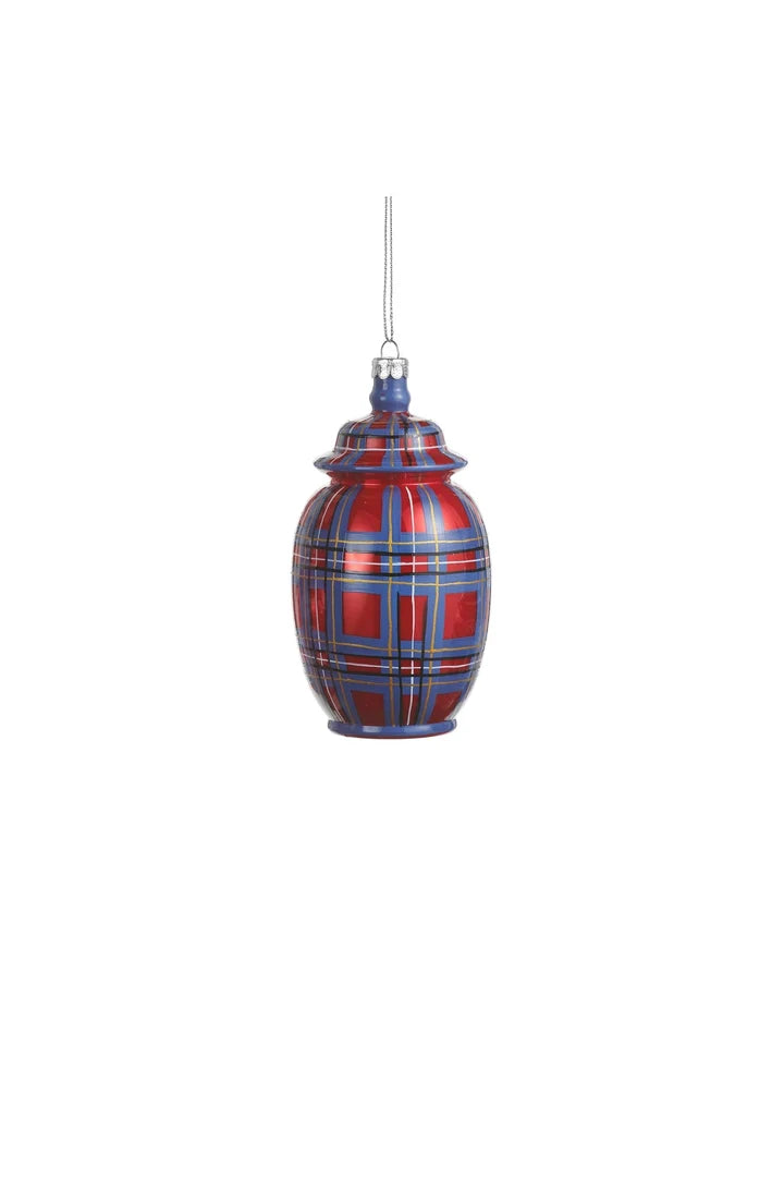 RAZ Imports 5" Red Plaid Chinoiserie Ornament (LH)